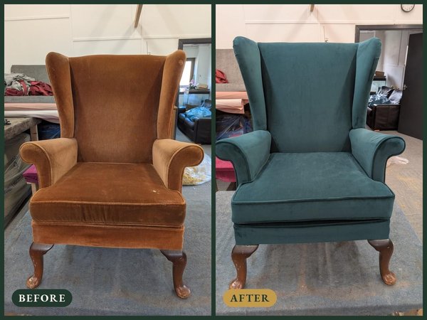 소개: 윙 체어 리폼 방법: 청록색 벨벳으로 꾸민 Parker Knoll 의자